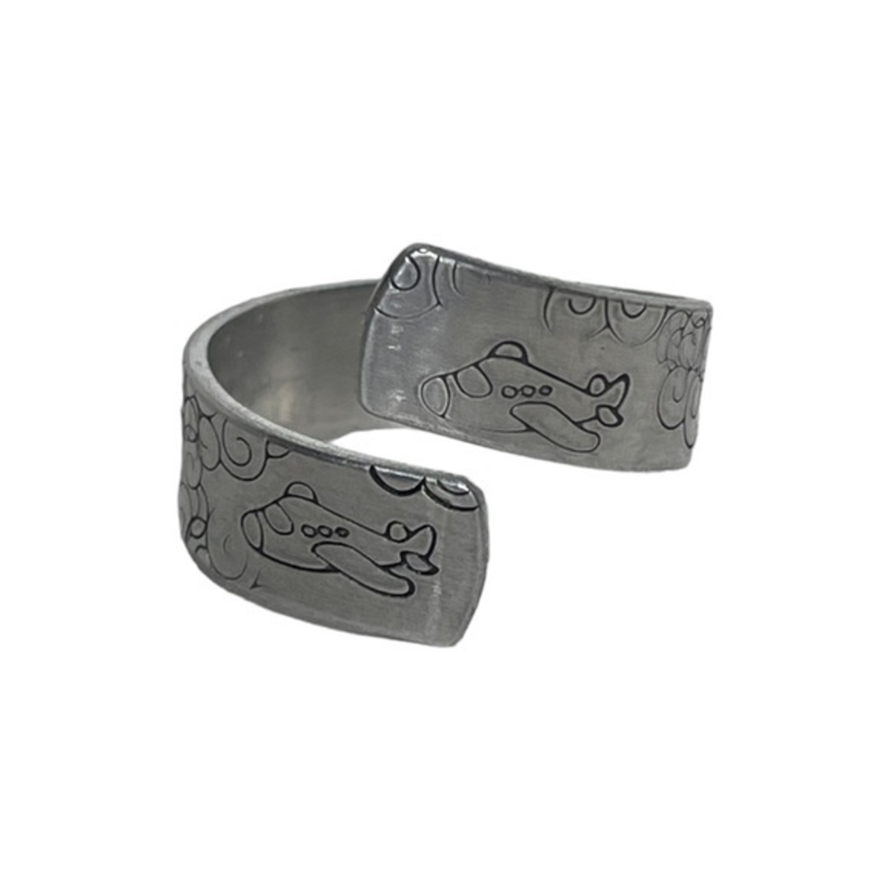 Handmade unisex stamped 8‎ airplanes silver hypoallergenic adjustable wrap ring